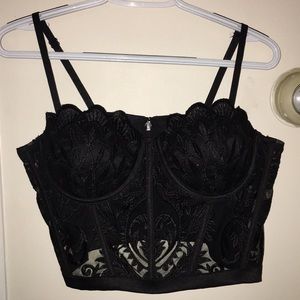Large Black Sheer lace Bustier Crop top